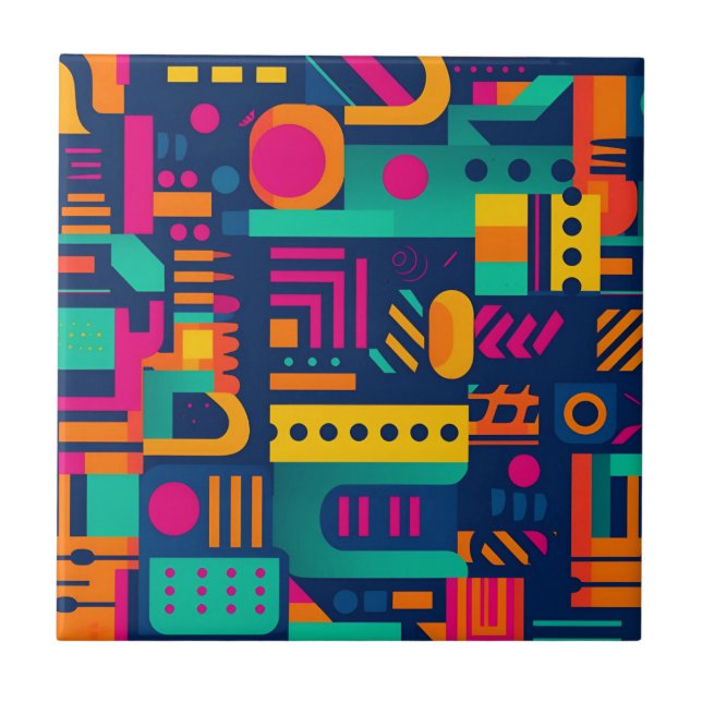 Abstract neon colours and geometric bohemian shape tile (Front)