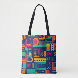 Abstract neon colours and geometric bohemian shape tote bag