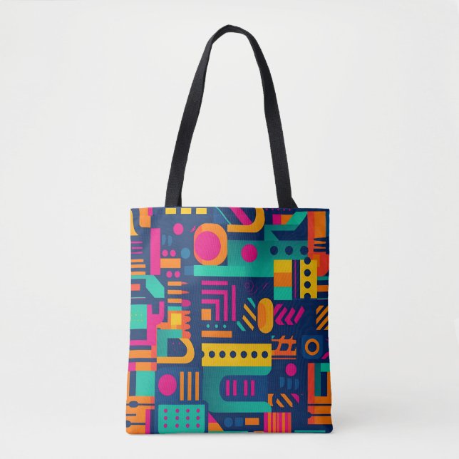 Abstract neon colours and geometric bohemian shape tote bag (Front)
