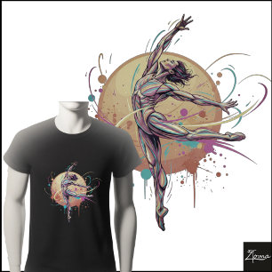 Abstract Neon Dancer Muscular Leaping Figure T-Shirt