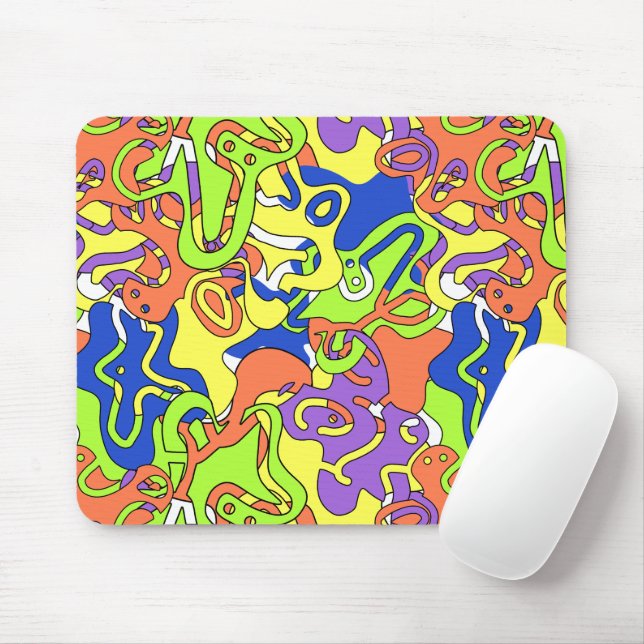 Abstract Neon Doodle Maze Pattern Mouse Mat (With Mouse)