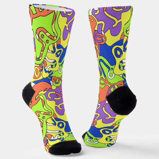 Abstract Neon Doodle Maze Pattern Socks (Angled)