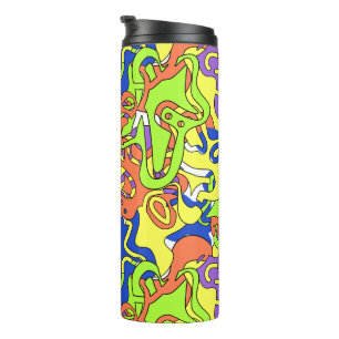 Abstract Neon Doodle Maze Pattern Thermal Tumbler