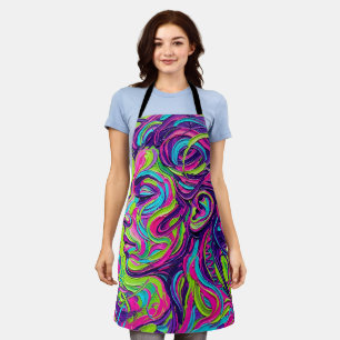 Abstract Neon Face Portrait Oil Apron