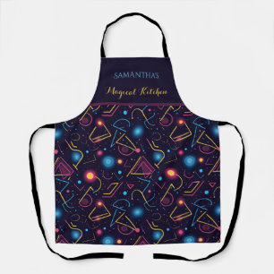 Abstract neon geometric shapes design apron