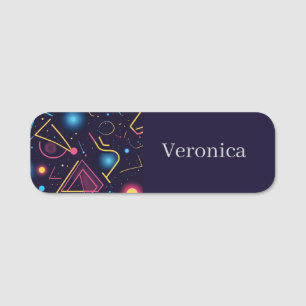 Abstract neon geometric shapes design name tag
