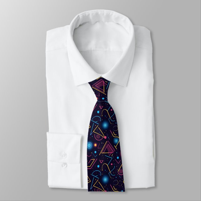 Abstract neon geometric shapes design tie (Tied)