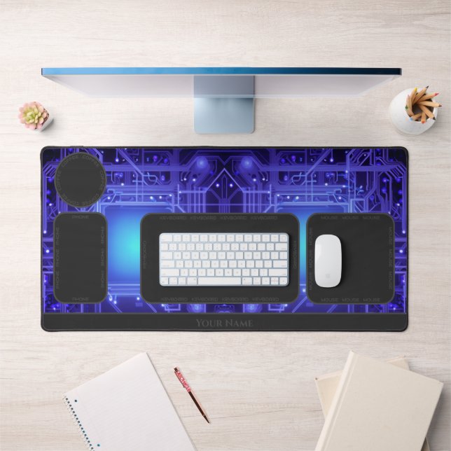 Abstract neon glowing shapes desk organiser mat (Office 1)