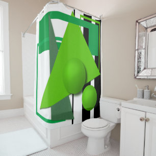 Abstract neon green geometric shapes circle sphere shower curtain