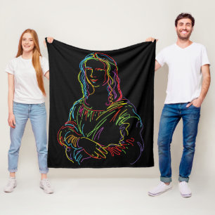 Abstract Neon Mona Lisa Line Art Fleece Blanket