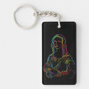 Abstract Neon Mona Lisa Line Art Key Ring