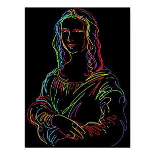 Abstract Neon Mona Lisa Line Art Poster