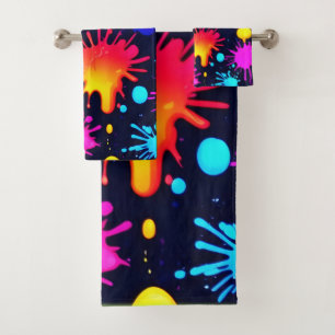 Abstract Neon Paint Drip Artwork Bath Towel Set