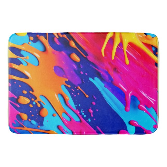 Abstract Neon Paint Drip Design Bath Mat (Front)