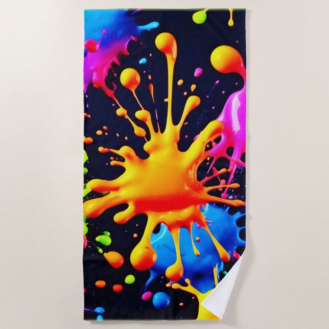 Abstract Neon Paint Splash Artwork Beach Towel (Front)