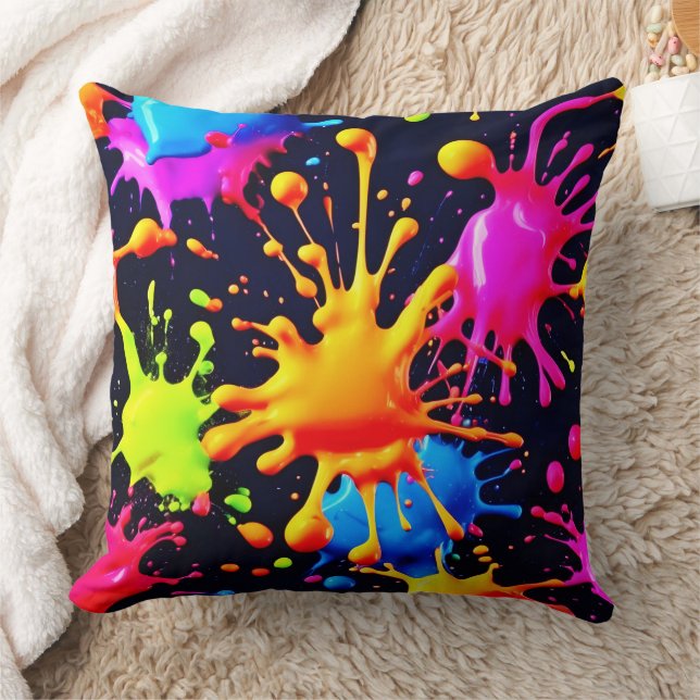 Abstract Neon Paint Splash Artwork Cushion (Blanket)