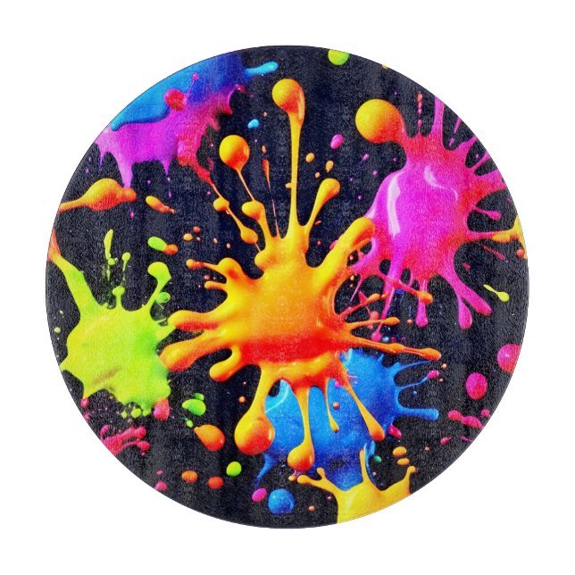 Abstract Neon Paint Splash Artwork Cutting Board (Front)
