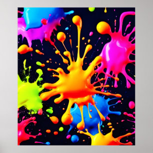 Abstract Neon Paint Splash Artwork Poster