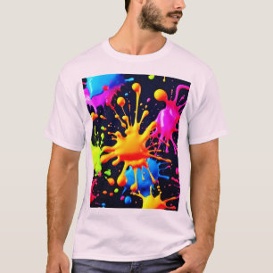 Abstract Neon Paint Splash Artwork T-Shirt