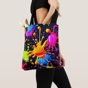 Abstract Neon Paint Splash Artwork Tote Bag