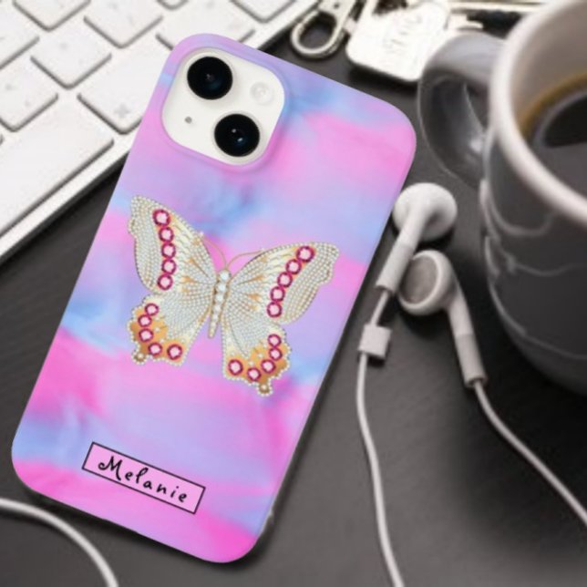 Abstract neon pink Acrylic Butterfly  Monogram  Case-Mate iPhone Case (Creator Uploaded)