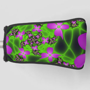 Abstract Neon Pink Green Fractal Art Flowers Golf Head Cover