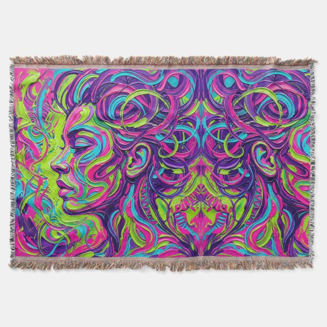 Abstract Neon Portrait Face Blankets (Front)