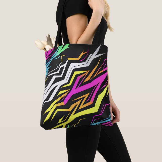 Abstract Neon Stripes Tote Bag (Close Up)