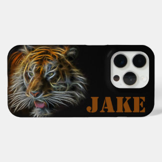 Abstract Neon Tiger Head iPhone 15 Pro Case