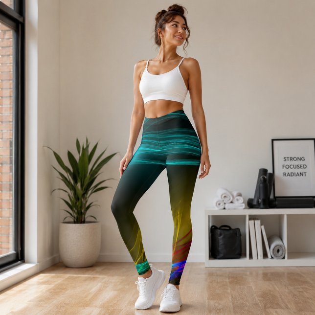 Abstract Neon Wave Colourful Modern  Leggings (Creator Uploaded)