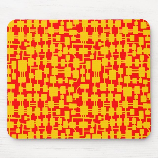 Abstract Network - Amber on Red FF0000 Mouse Mat (Front)