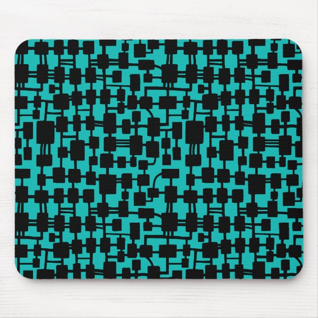 Abstract Network - Black on Aqua Blue 0ABAB5 Mouse Mat (Front)