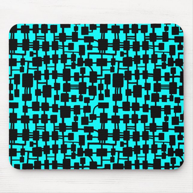Abstract Network - Black on Cyan 00FFFF Mouse Mat (Front)