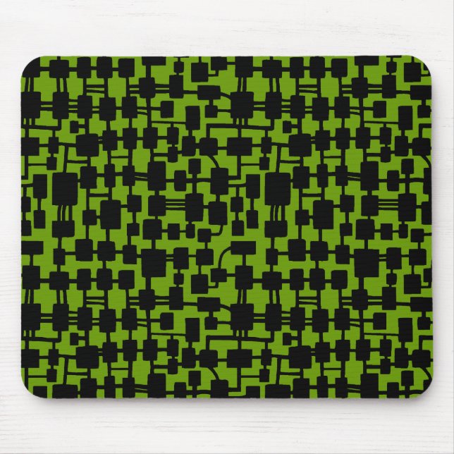 Abstract Network - Black on Green 669900 Mouse Mat (Front)