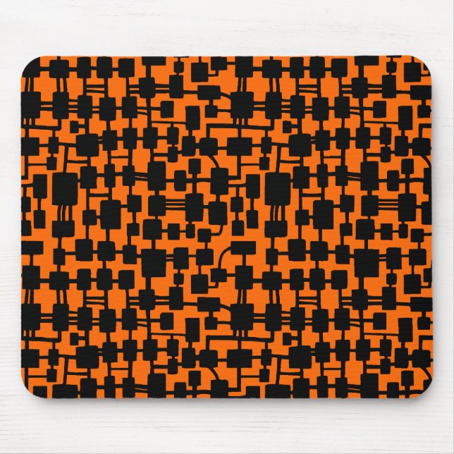 Abstract Network - Black on Orange FF6600 Mouse Mat (Front)