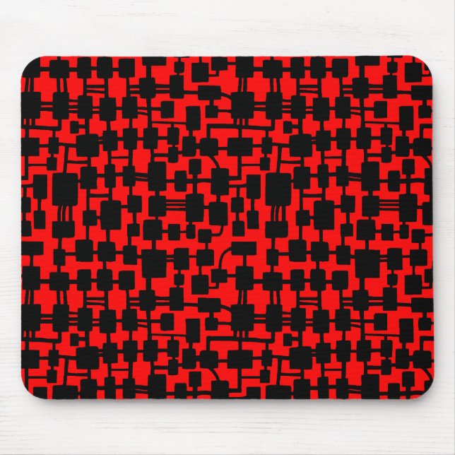Abstract Network - Black on Red FF0000 Mouse Mat (Front)