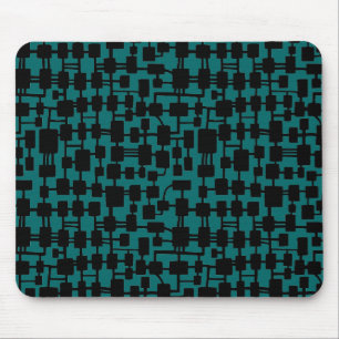 Abstract Network - Black on Teal 006666 Mouse Mat