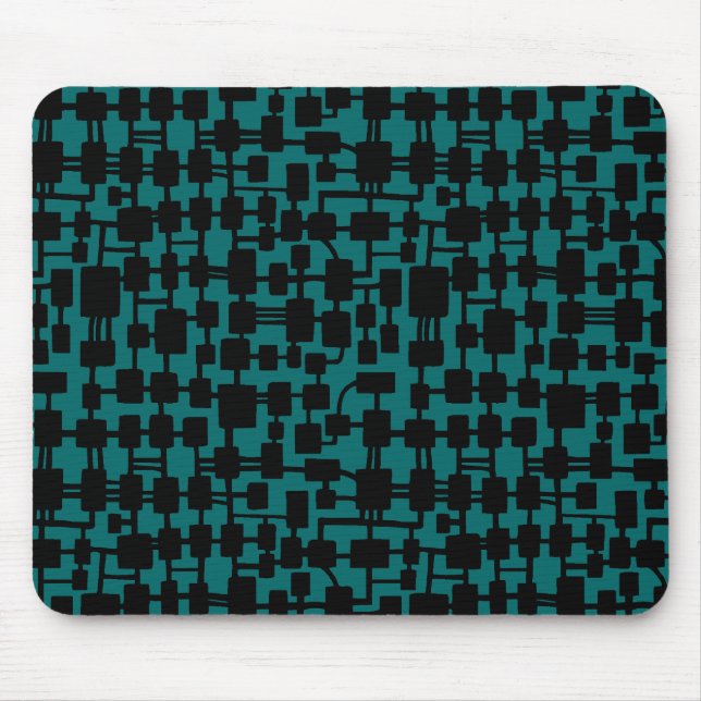 Abstract Network - Black on Teal 006666 Mouse Mat (Front)