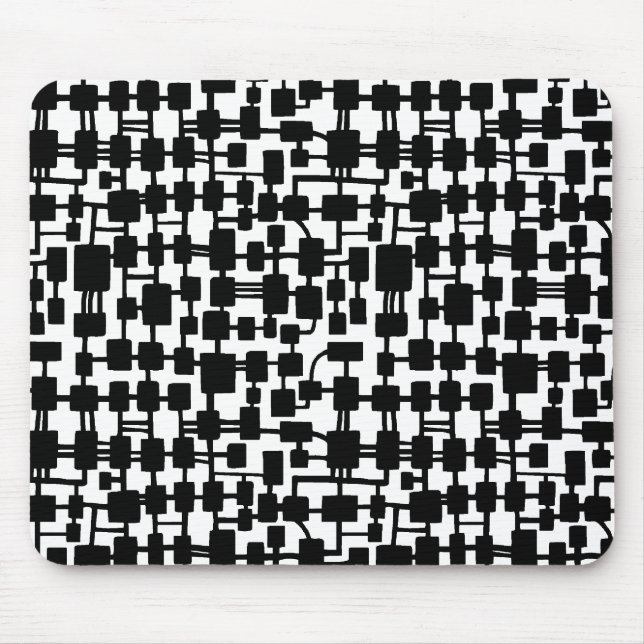 Abstract Network - Black on White Mouse Mat (Front)