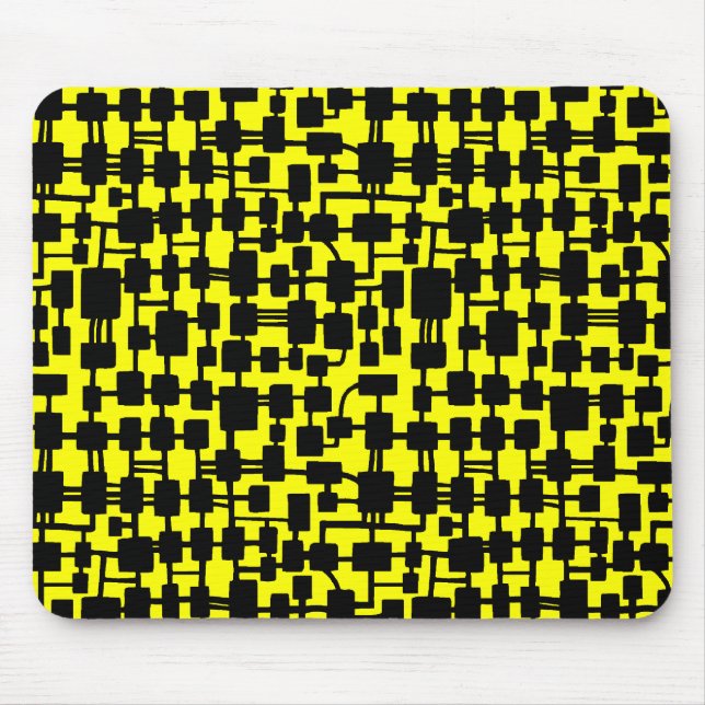 Abstract Network - Black on Yellow FFFF00 Mouse Mat (Front)
