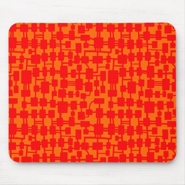 Abstract Network - Red on Orange FF6600 Mouse Mat (Front)