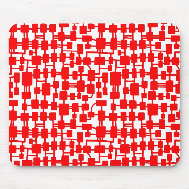 Abstract Network - Red on White Mouse Mat (Front)