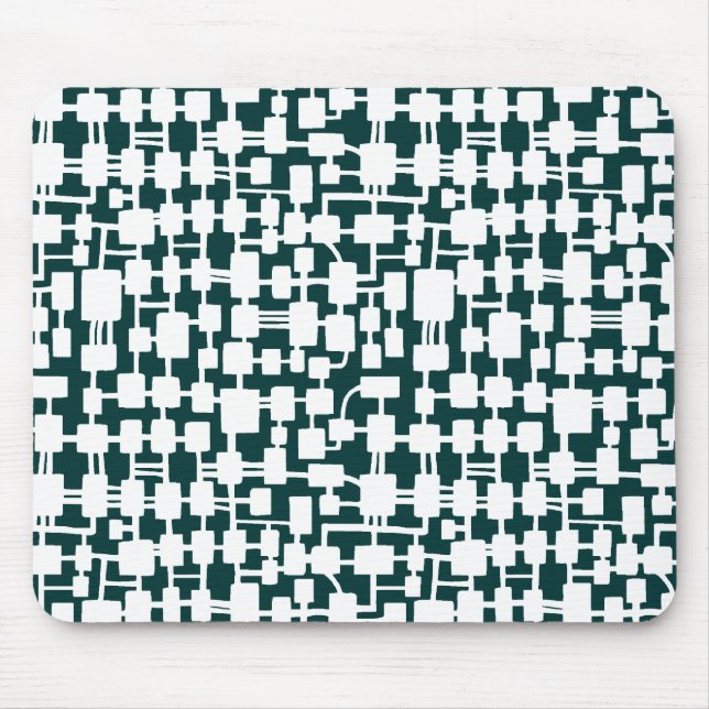 Abstract Network - White on Dark Green 003333 Mouse Mat (Front)