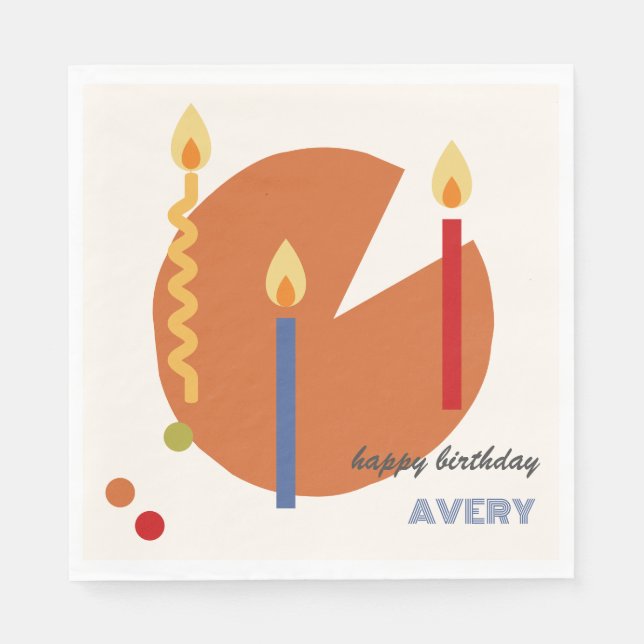 Abstract Neutral Birthday Cake With Candles Modern Napkin (Front)