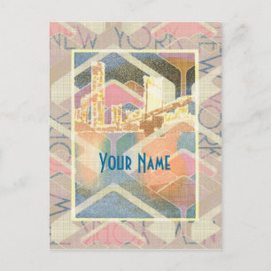 Abstract New York City Pastel Manhattan Bridge Postcard