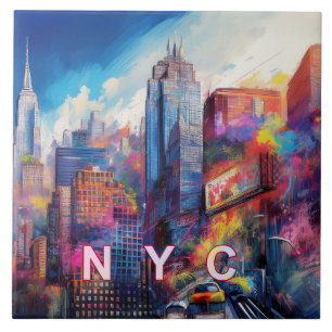 Abstract New York City Skyline Art Modern Tile