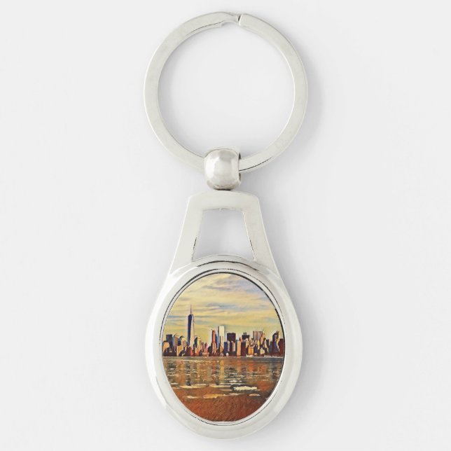 Abstract New York Skyline  Key Ring (Front)