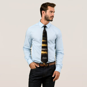 Abstract night light sea shiny gold black Monogram Tie