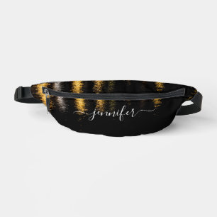 Abstract night lights sea gold black Custom name Bum Bags