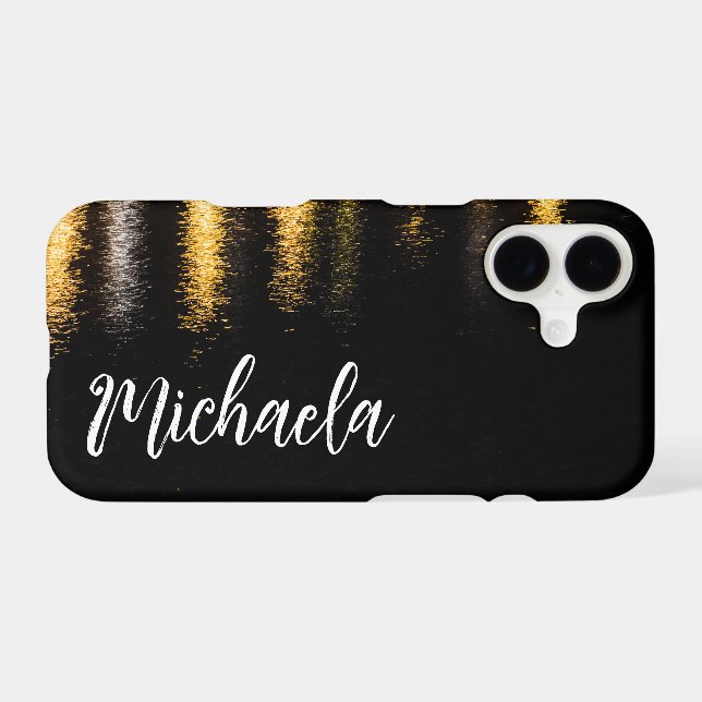Abstract night lights sea shiny gold black Name iPhone Case (Back Horizontal)